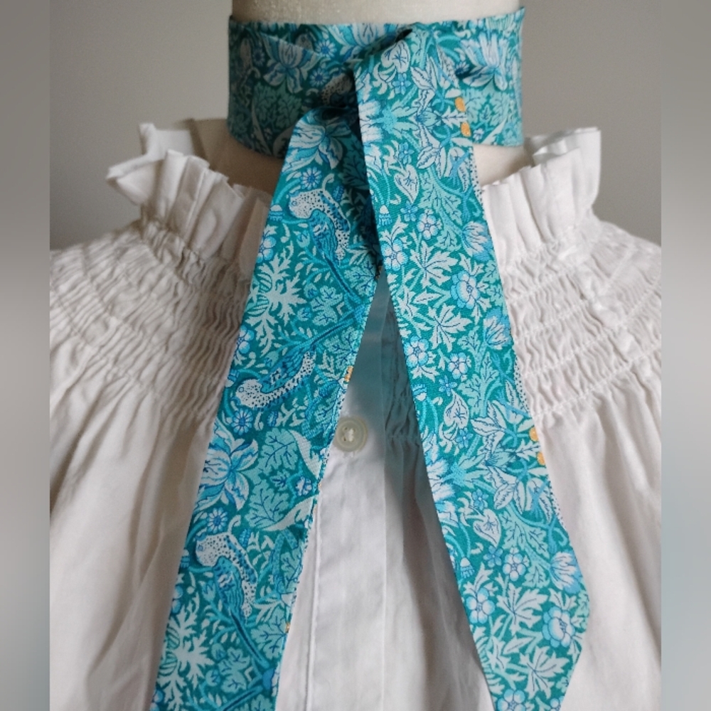 Liberty Art Fabric Super Skinny Scarf Strawberry Thief Turquoise Metallic Gold